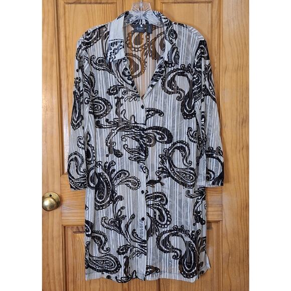 NWOT Chico's Cardigan Women XXL (3) Black Cream Paisley Striped Mesh Sheer Nylon - Picture 1 of 8